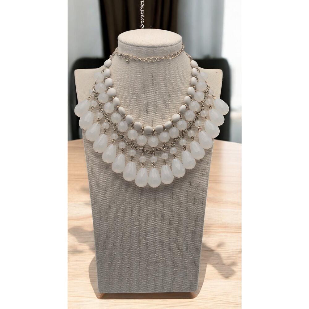 White Cascading Teardrop Necklace Soft Glam Old Hollywood Romance